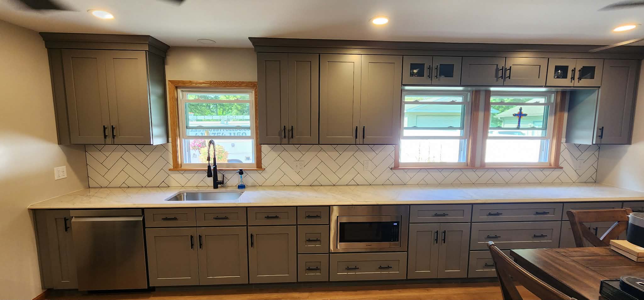 Herringbone subway backsplash