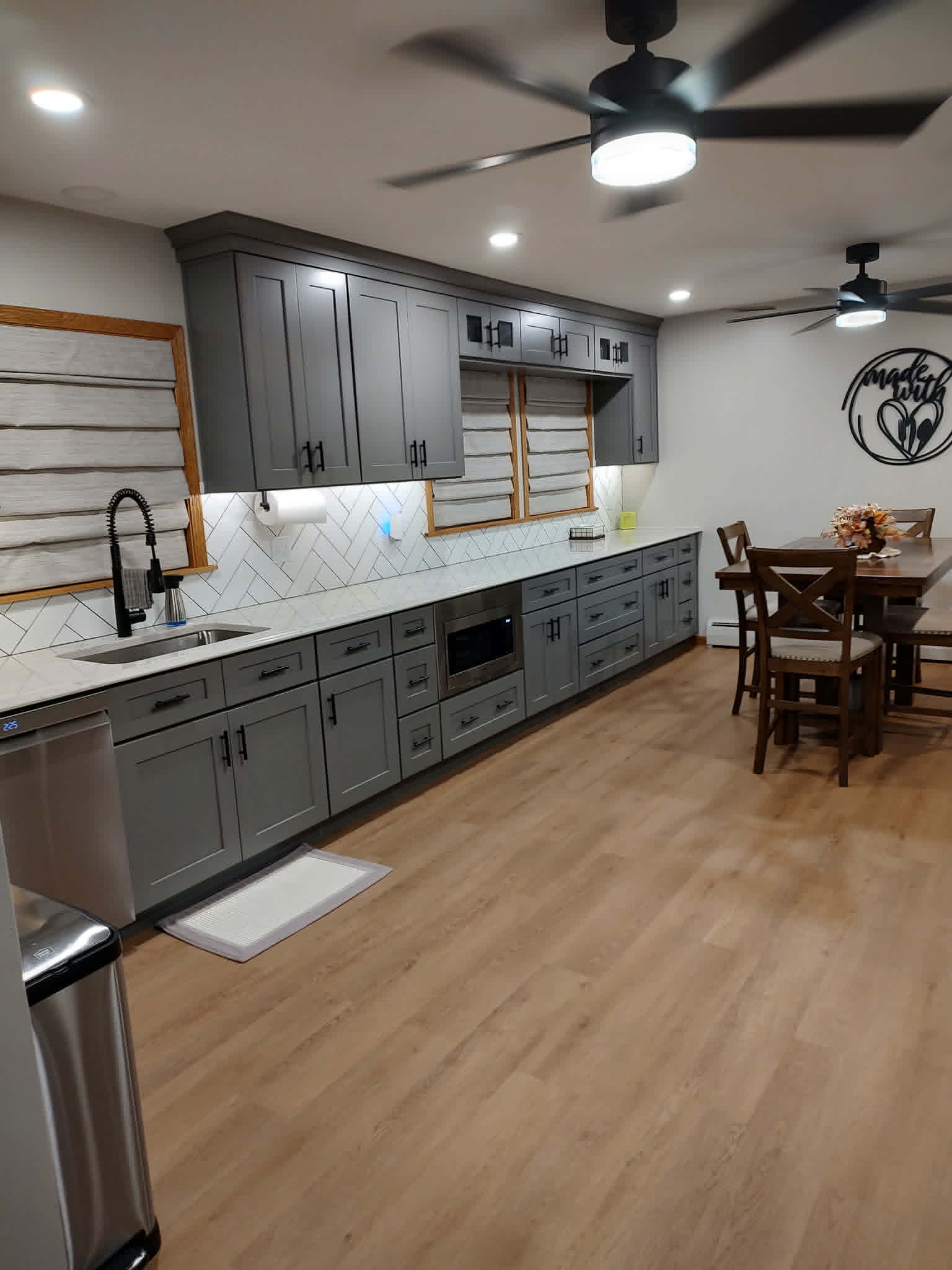Gray shaker kitchen & eat-in dining